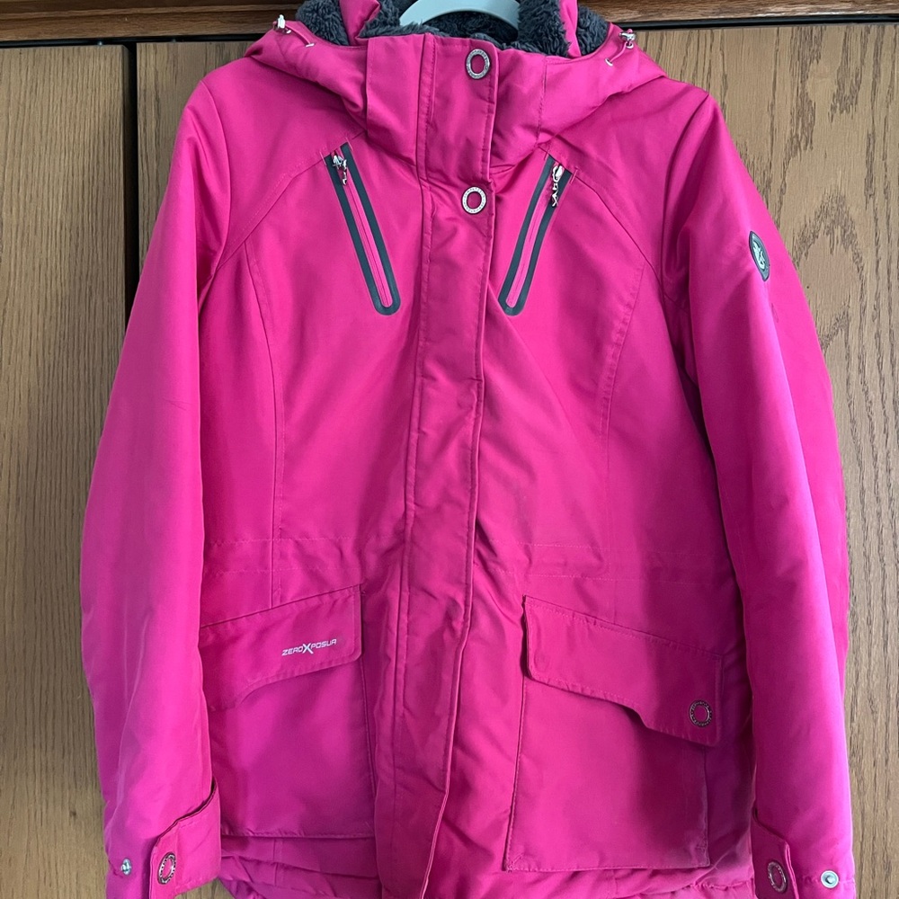 Pink Ski & Snow Jacket with Hood and Waterproof Fabric